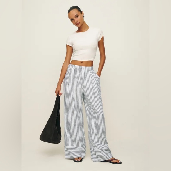Reformation Pants - REFORMATION Fernando Linen Wide Leg Pant in Antibes Stripe